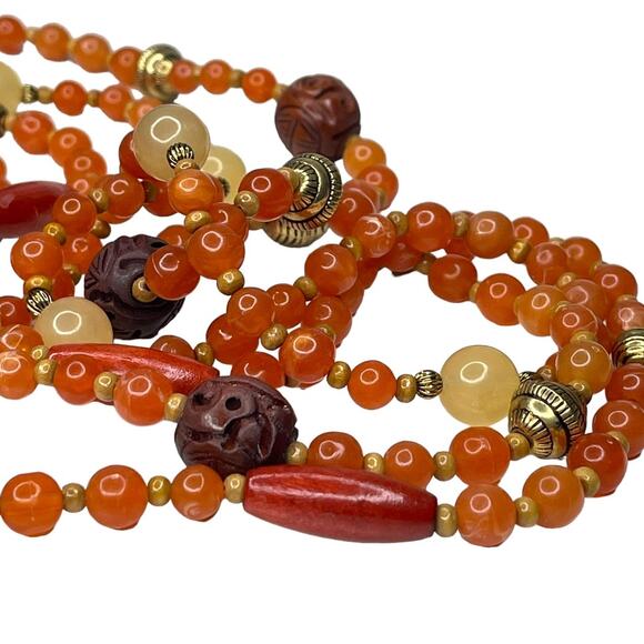 Vintage Avon Multi Strand Beaded Necklace Gold Tone with Orange and Cream - Picture 2 of 8